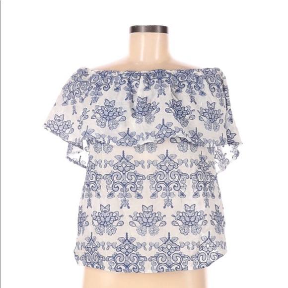 Adiva size medium blue & white floral flirty top - Picture 1 of 3